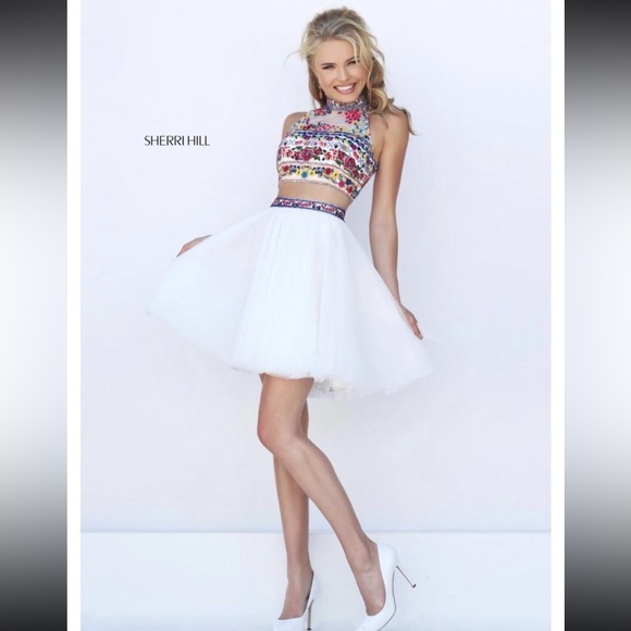 Sherri Hill | White Two-Piece Floral Embroidered Dress - Picture 1 of 7